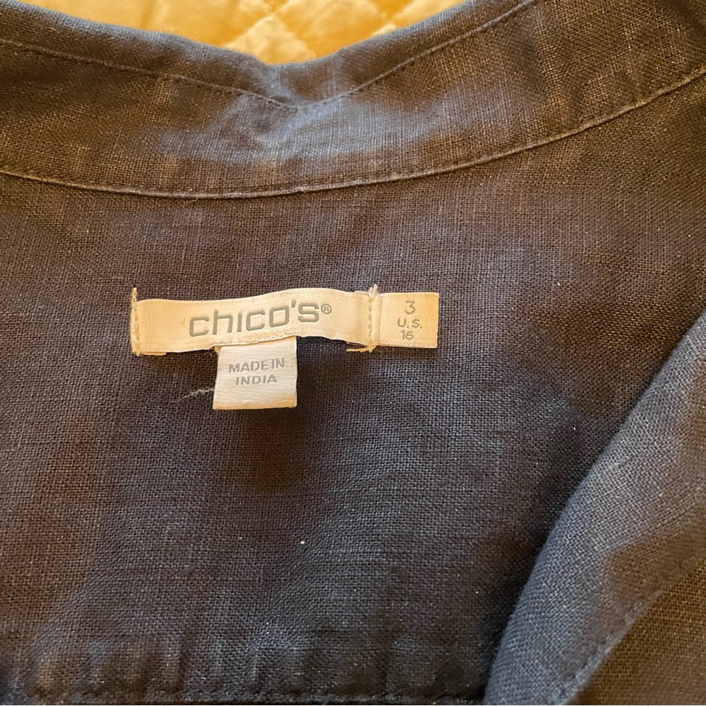 Chico’s Navy Blue Linen Tiered V-Neck Dress Chico’s Size 3 / XL / 16 - Picture 4 of 14